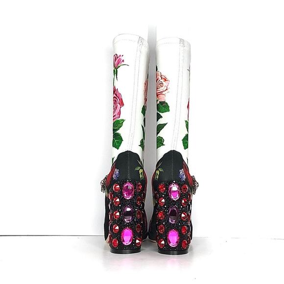 NIB Dolce & Gabbana Crystal Embellished Floral Maryjane Sock Boots 37 - Picture 4 of 11